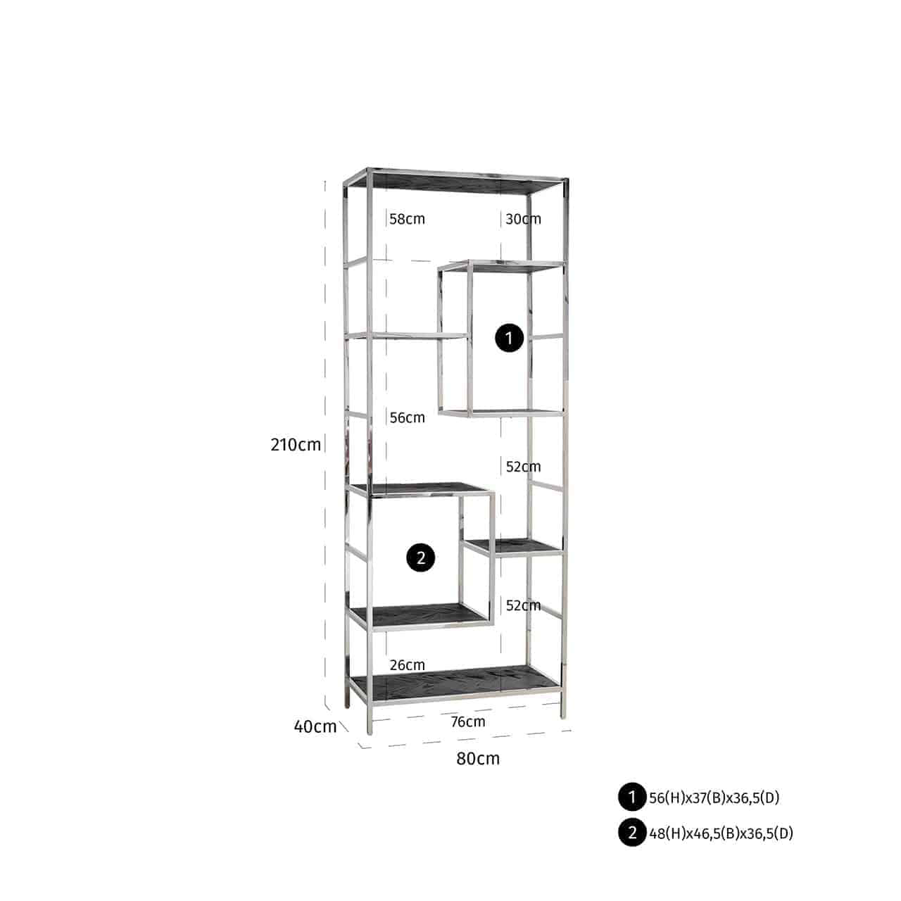 Blackbone (Silver) | Regal mit 7 Ablageflächen (schwarz rustikal)