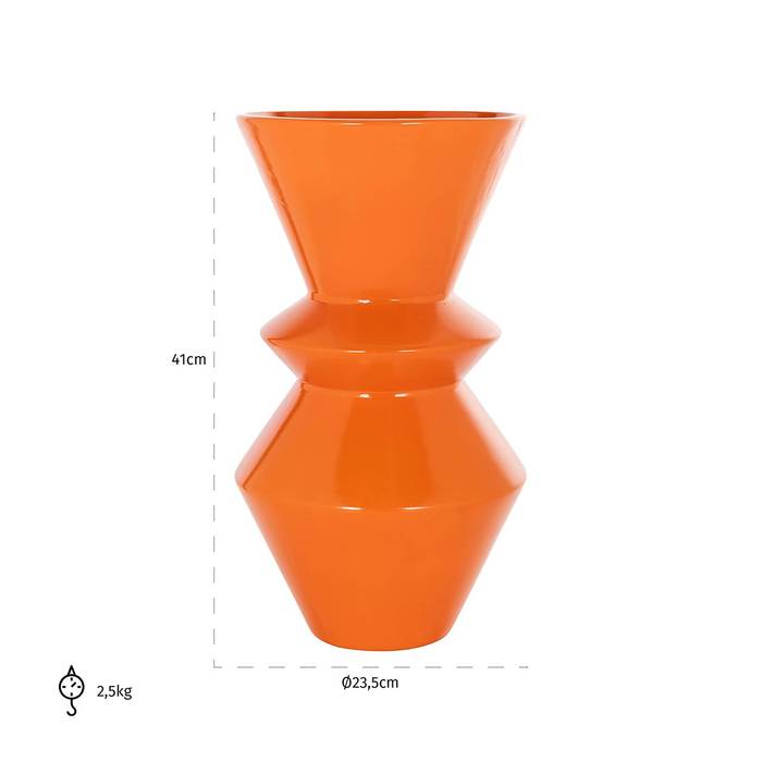  Die Vase Leana in lebendigem Orange mit einzigartiger Trichterform mit Maßen