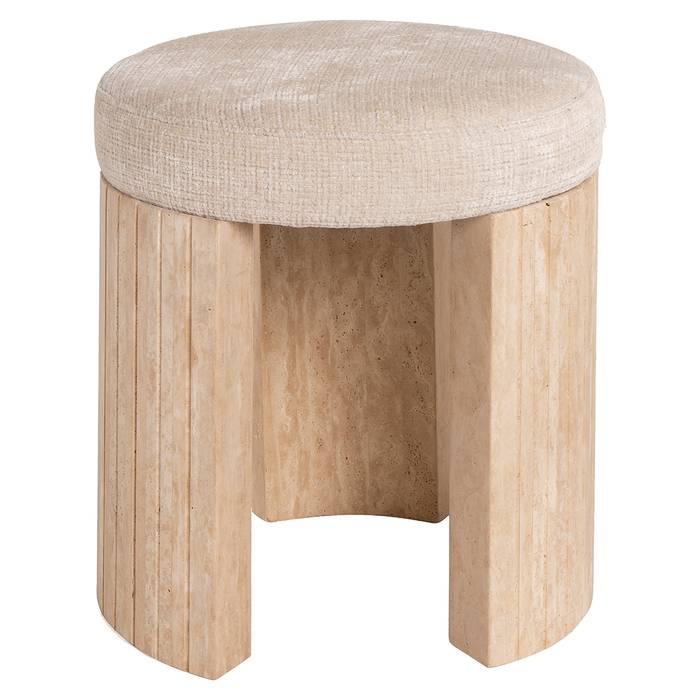 Hocker Gallice naturbeige Travertin (Beige), seitlich aufgenommen. Modernes und elegantes Design