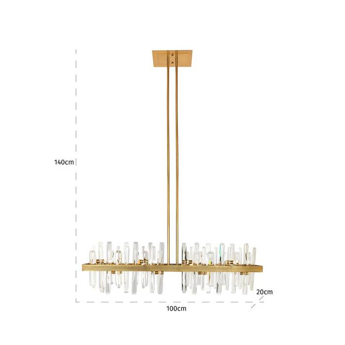 Hängelampe "Briget" in Bronze, goldener Eisenring mit langen Glaskristallen, elegantes Design für faszinierende Lichtreflexionen und stilvolle Beleuchtung.