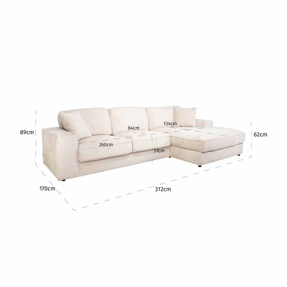 Sofa Santos 2,5-seater + lounge right (Niagara 902 beige)