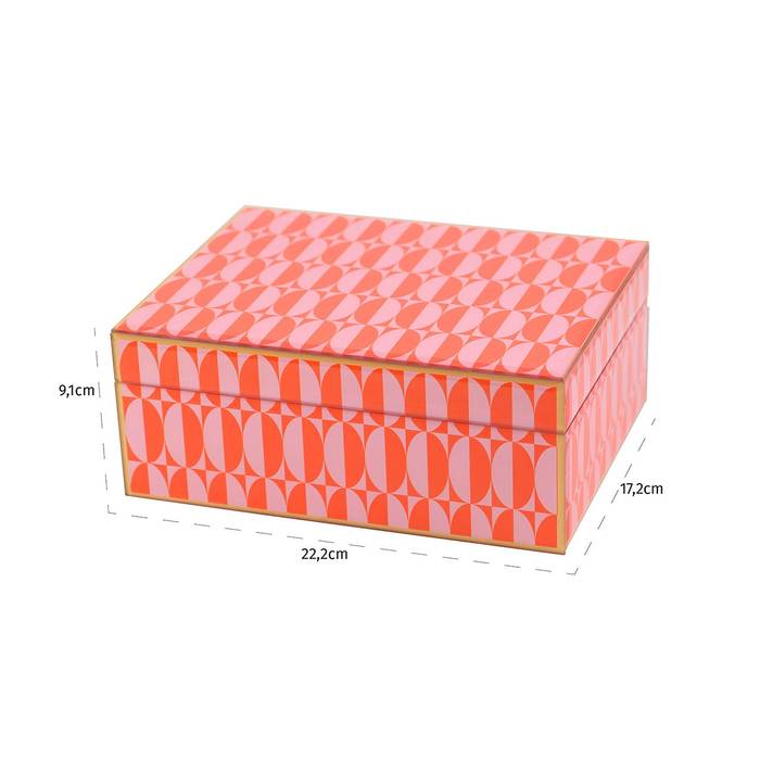 Aufbewahrungsbox "Abba groß" in Rosa, aus Glas und MDF, elegante pink-orange Farbkombination, perfekt für Schmuck und persönliche Schätze.