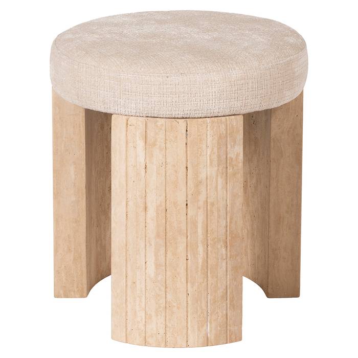 Hocker Gallice naturbeige Travertin (Beige), frontal aufgenommen. Modernes und elegantes Design.