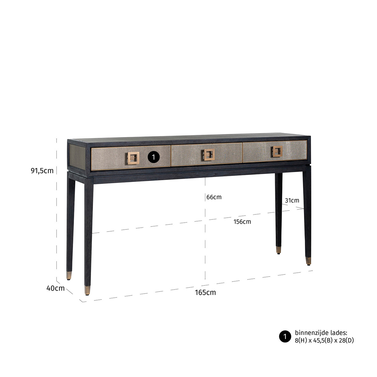 Bloomville | Ablagetisch mit 3 Schubladen (gold)