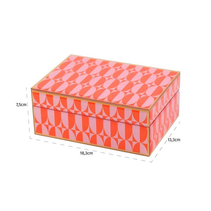 Aufbewahrungsbox "Abba klein" in Rosa, aus Glas und MDF, elegante pink-orange Farbkombination, ideal für Schmuck und kleine Accessoires.