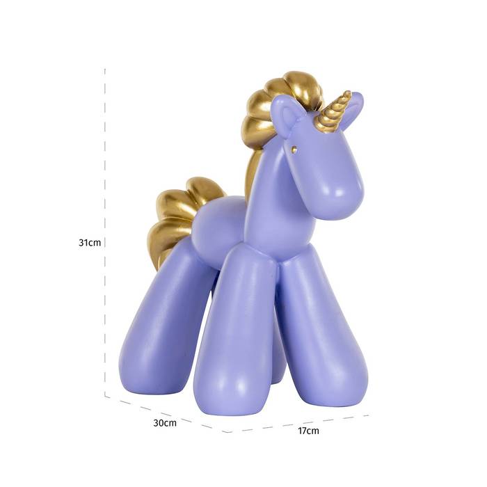  Das Deko-Objekt Unicorn in lila aus hochwertigem Polyresin, mit Maßen