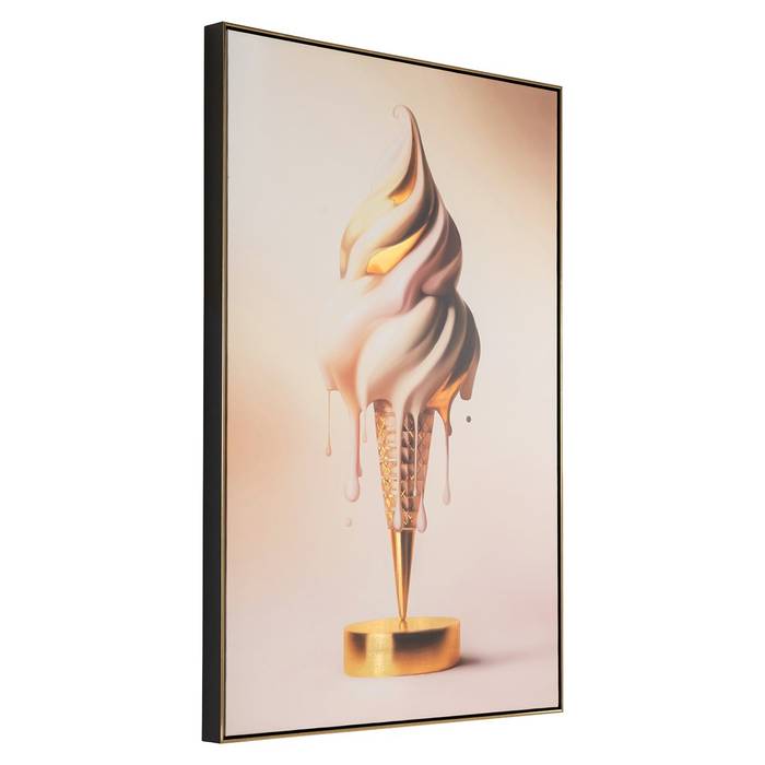  Wandbild Icecream in Gold, auf hochwertiger Leinwand gedruckt und auf Holzrahmen gespannt. Verleiht jedem Raum mit edler Farbgebung eine stilvolle, moderne Note.